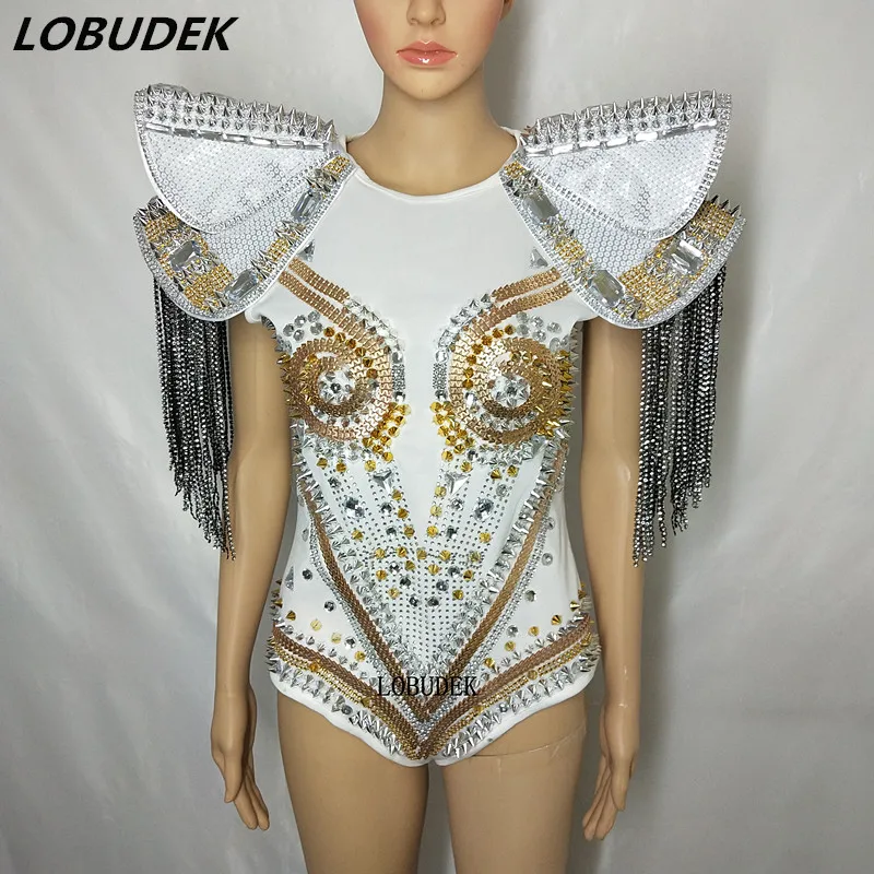 Customized Female DJ Singer Nightclub Costume Tide Fashion Rhinestones Rivet Bodysuit High-end Jazz Dance Cosplay Stage Wear
Customized Female DJ Singer Nightclub Costume Tide Fashion Rhinestones Rivet Bodysuit High-end Jazz Dance Cosplay Stage Wear