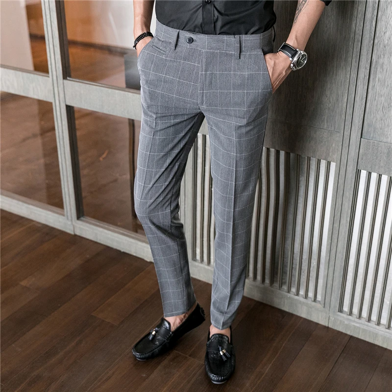 

Мужской брючный костюм, весенне-осенние брюки в клетку черного и серого цвета для отдыха, размеры 28, 29, 30, 31, 32, 33, 34, 36