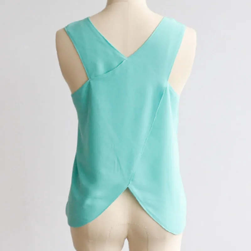 summer Best-selling European and American candy color sexy suspender sweater back ribbon crosss leeveless chiffon vest | Женская одежда