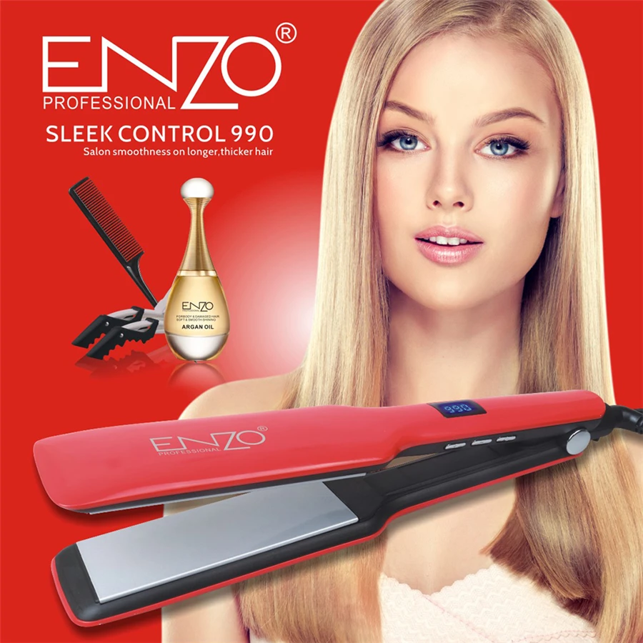 ENZO Профессиональный Титан Flat Iron Выпрямитель для волос с цифровой ЖК дисплей