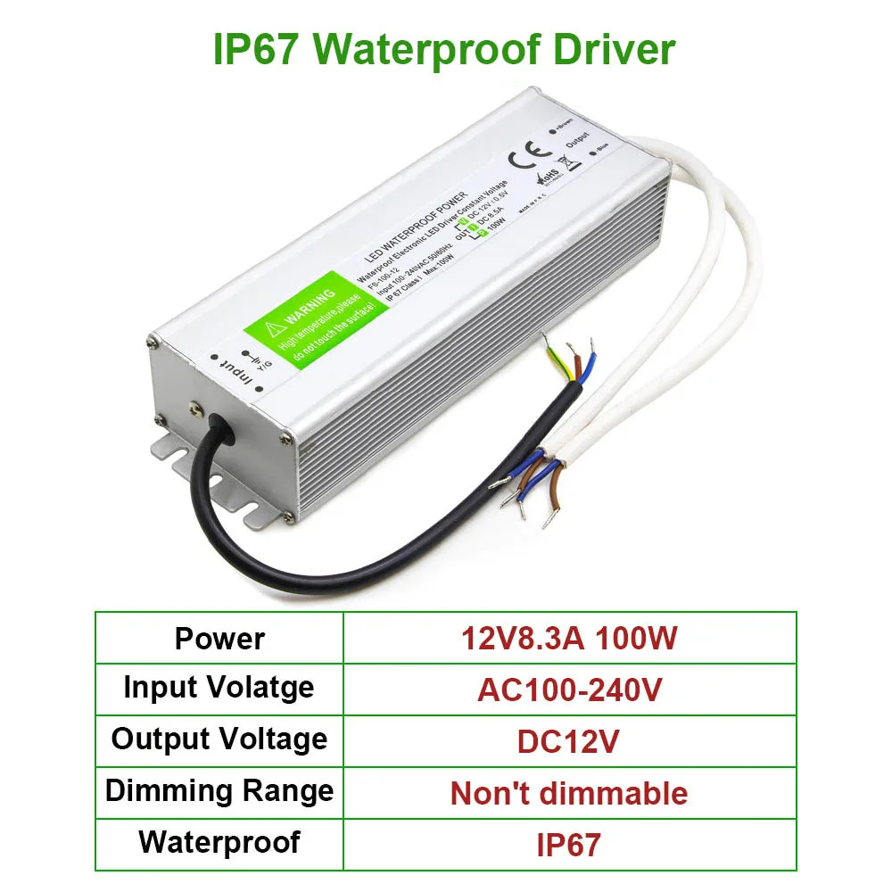 100W LED Driver Output DC12V Adapter IP67 Outdoor waterproof lighting Transformer 8.3A Constant voltage Power Supply AC100-240V
100W LED Driver Output DC12V Adapter IP67 Outdoor waterproof lighting Transformer 8.3A Constant voltage Power Supply AC100-240V