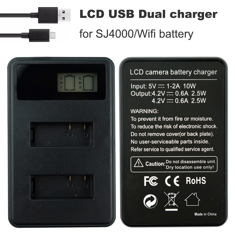 SJ4000 Battery LCD Dual Charger +USB Cable For SJCAM SJ4000 Wifi SJ4000+ SJ5000 WiFi SJ5000+ Plus M10 Action Camera Accessories
SJ4000 Battery LCD Dual Charger +USB Cable For SJCAM SJ4000 Wifi SJ4000+ SJ5000 WiFi SJ5000+ Plus M10 Action Camera Accessories