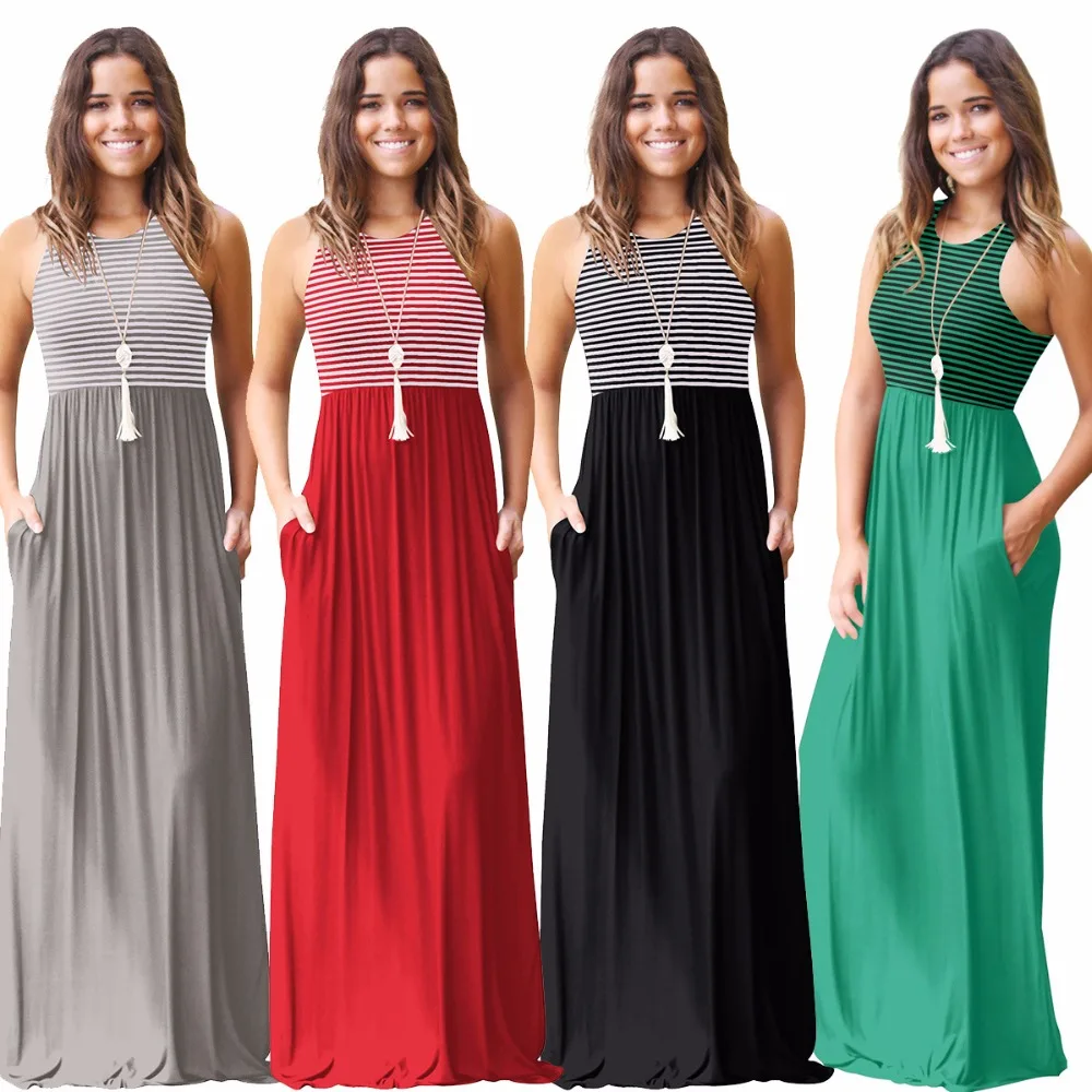 2018 Summer Elegant Maxi Dress Women Sexy Sleeveless Striped Long Beach Dress Female Plus Size Tunic Dresses Bodycon Robe Femme
2018 Summer Elegant Maxi Dress Women Sexy Sleeveless Striped Long Beach Dress Female Plus Size Tunic Dresses Bodycon Robe Femme