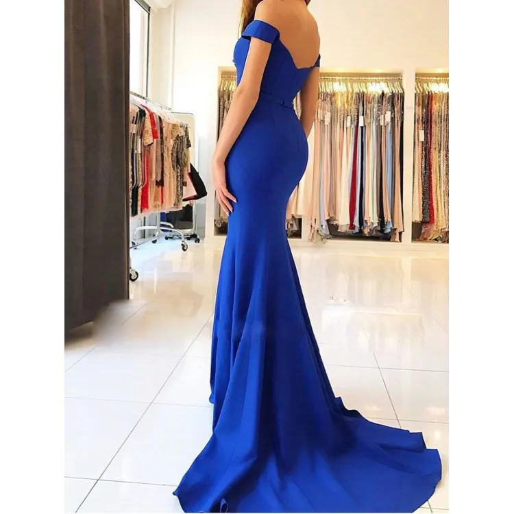 Royal Blue Satin Mermaid Prom Dress Long Off the Shoulder Plus Size Women Evening Dresses Modest Simple Special Event Gowns 
Royal Blue Satin Mermaid Prom Dress Long Off the Shoulder Plus Size Women Evening Dresses Modest Simple Special Event Gowns