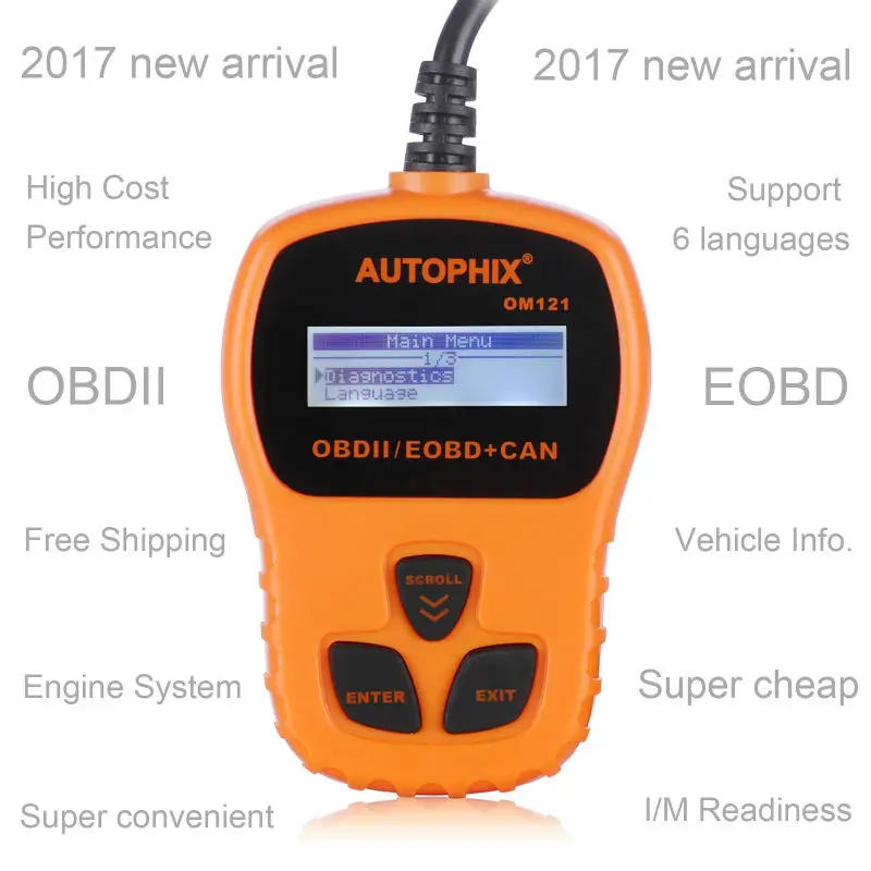 Автомобильный диагностический прибор AUTOPHIX OM121, новый Диагностический прибор OBD2 EOBD II для системы двигателя, Новое поступление 2017, бесплатная...
Автомобильный диагностический прибор AUTOPHIX OM121, новый Диагностический прибор OBD2 EOBD II для системы двигателя, Новое поступление 2017, бесплатная...