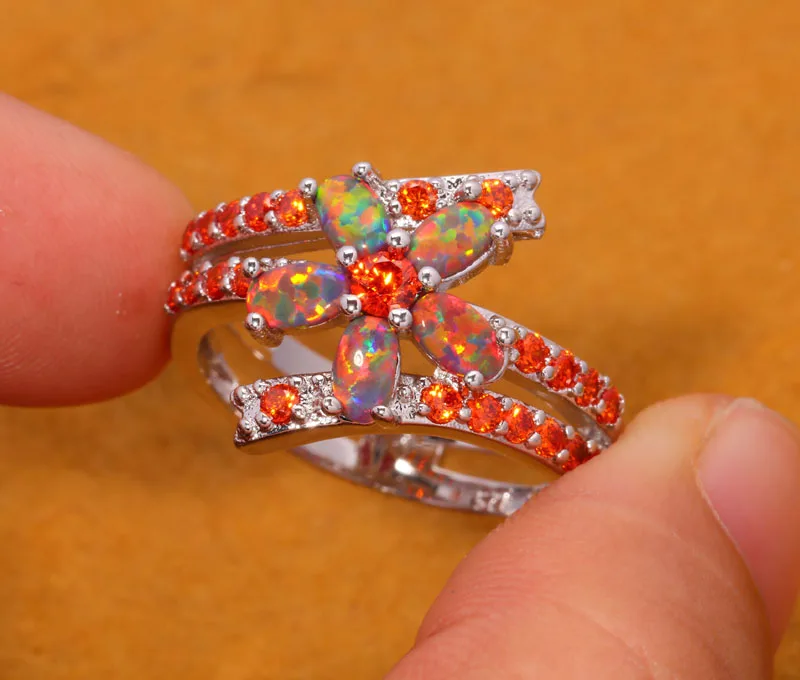 Кольцо CiNily Created Oragne Fire Opal кольцо с оранжевым гранатом и серебряным покрытием