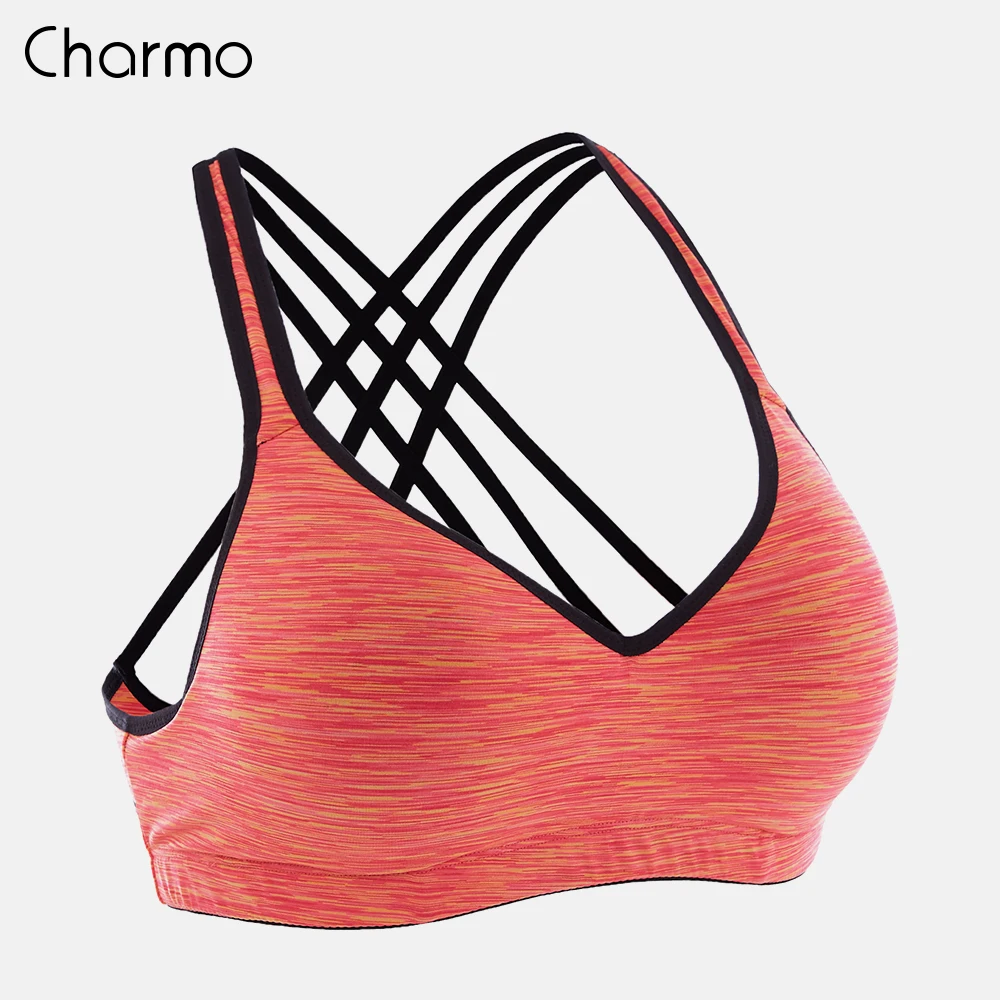 

Charmo Women Yoga Sports Bra Medium Impact Floral Print Backcross Yoga Bra Running Workout Bra Fitness Anti-sweat Sports Top