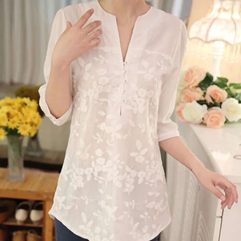 2020 New Summer Fashion Women White Three Quarter Sleeve V-neck Organza Embroidered Shirt Female Blouse BS088
2020 New Summer Fashion Women White Three Quarter Sleeve V-neck Organza Embroidered Shirt Female Blouse BS088