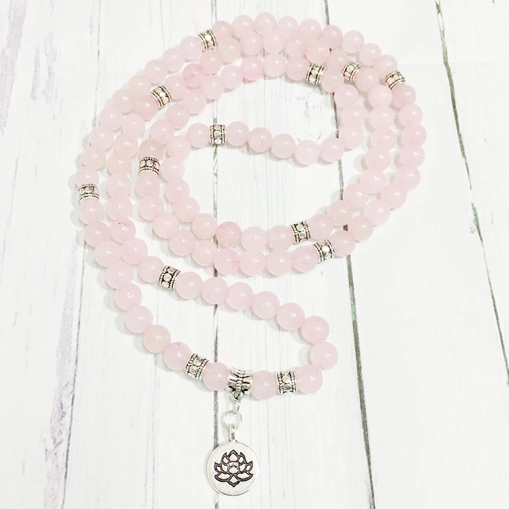 Ruberthen 2019 On Sale Women`s Yogi Bracelet Rose Quarz 108 Mala Trendy Design Lotus Charm Yoga Balance | Украшения и аксессуары