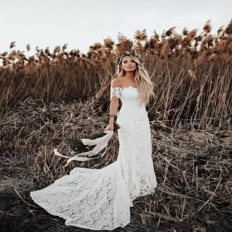 2019 Simple Bohemia Lace Beach Wedding Dress Sexy Tulle Off the Shoulder Vestido De Noiva Short Sleeve Boho Wedding D
2019 Simple Bohemia Lace Beach Wedding Dress Sexy Tulle Off the Shoulder Vestido De Noiva Short Sleeve Boho Wedding D