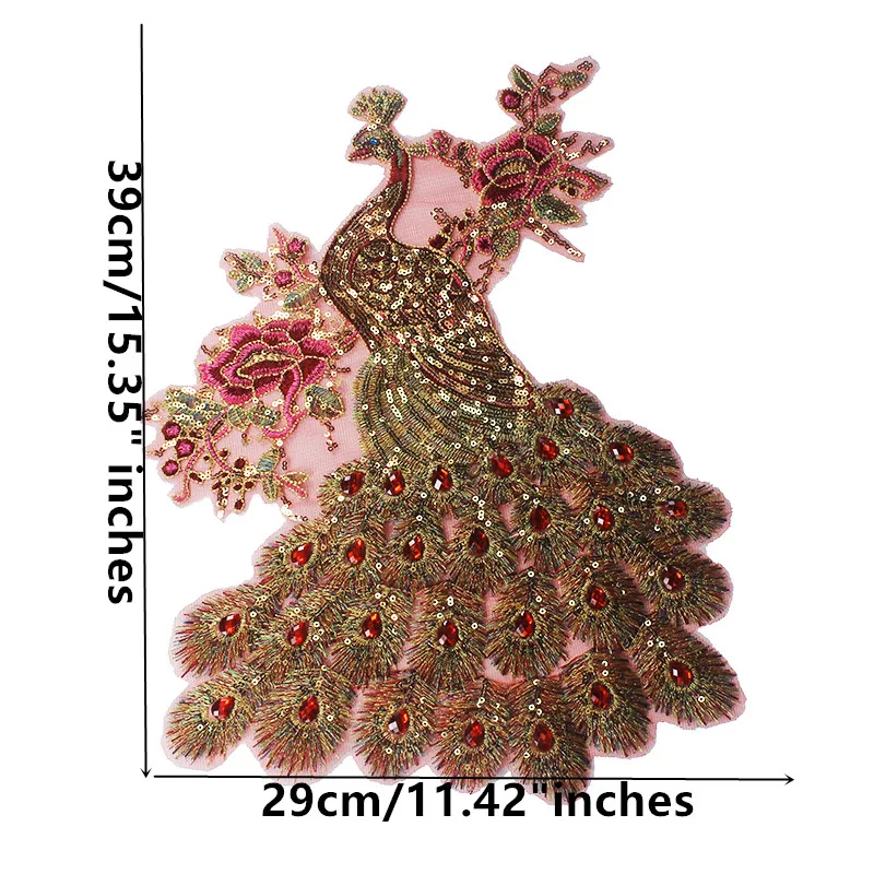 

10piece Beaded Rhinestones Sequin Peacock Lace Applique Embroidered Lace Fabric Patches Embossed Sew on Clothes Decorated T2242