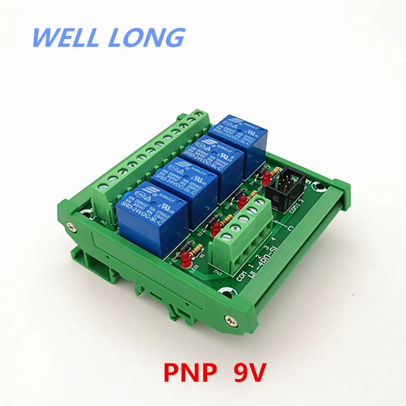 DIN Rail Mount 4 Channel PNP Type 9V 10A Power Relay Interface Module,SONGLE SRD-9VDC-SL-C Relay.
DIN Rail Mount 4 Channel PNP Type 9V 10A Power Relay Interface Module,SONGLE SRD-9VDC-SL-C Relay.