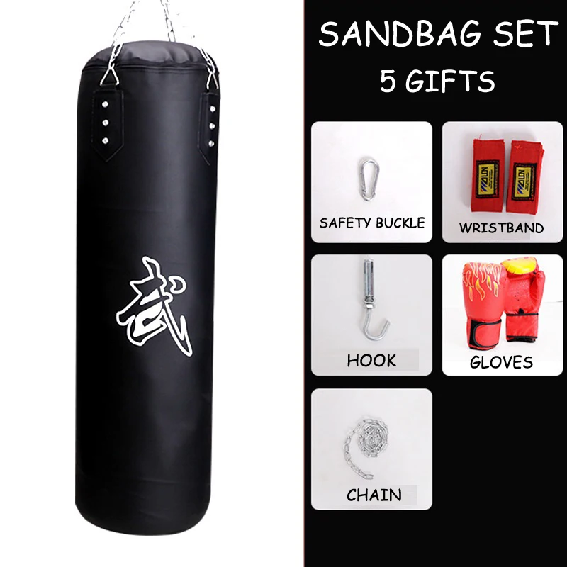 

120cm Fitness MMA Boxing Punching Bag Empty Sport Kick PU Sandbag Muay Thai Boxer Training Set Wraps &Hook& Gloves&Wrist Support