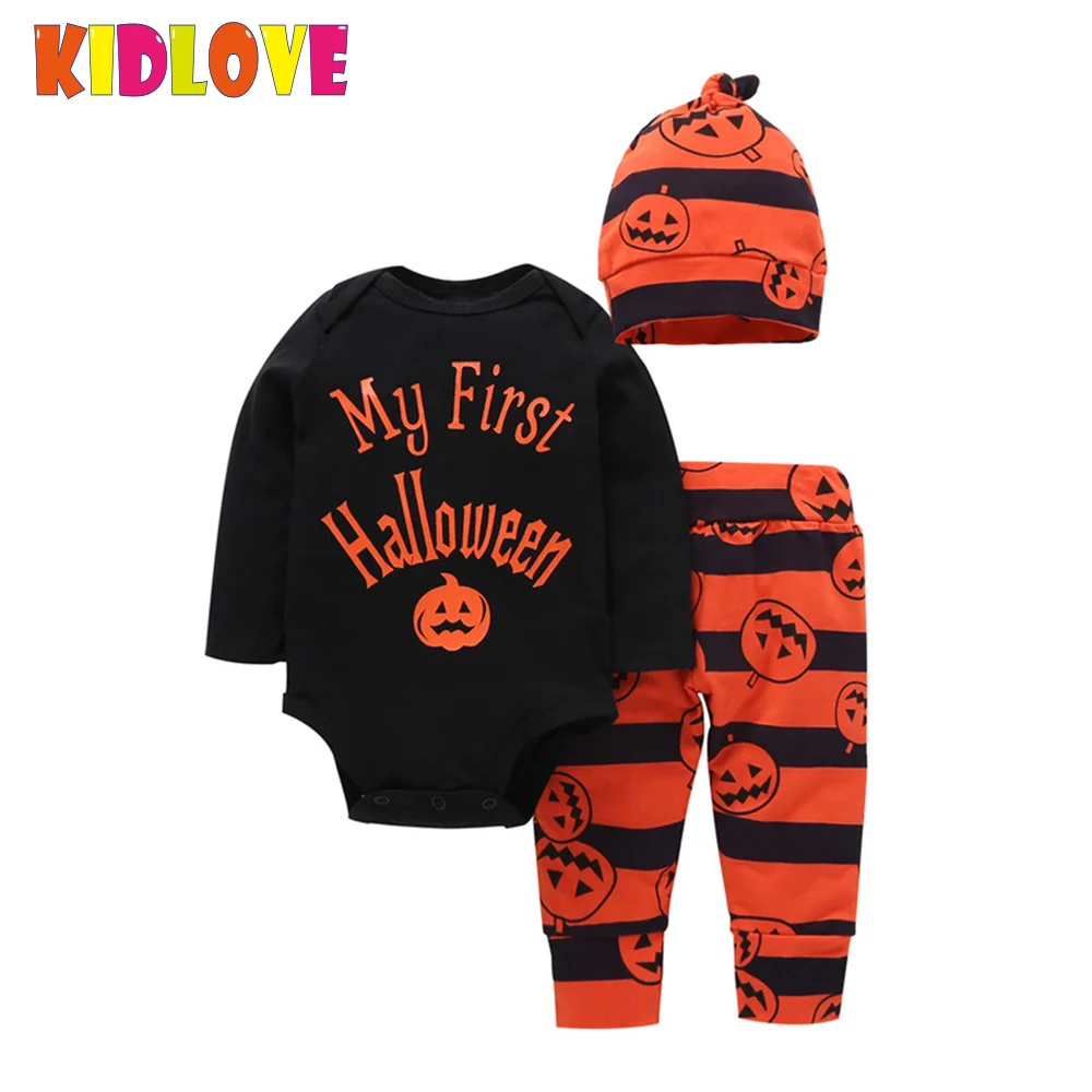 KIDLOVE Хэллоуин Тыква Одежда для новорожденных Комплект буквы печатные
