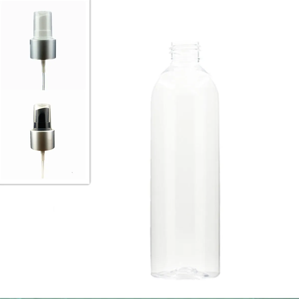 250ml empty cosmo round plastic bottle, clear pet bottle with black/white aluminum shell fine mist sprayer
250ml empty cosmo round plastic bottle, clear pet bottle with black/white aluminum shell fine mist sprayer
