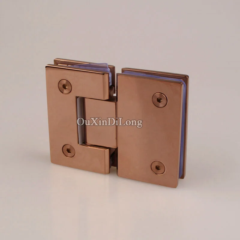 

NEW 2PCS 304 Stainless Steel Frameless Bathroom Door Hinges 180 Degree Glass to Glass Clamps Rose Gold Fixed Brackets for 8~12mm