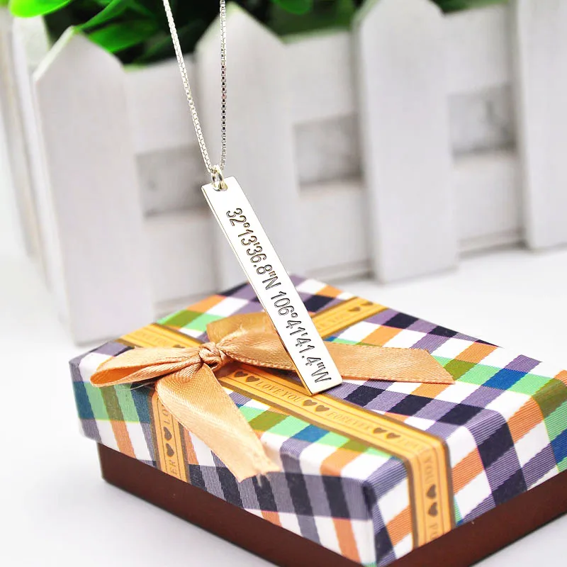 925 Solid Silver Vertical Bar Necklace Stamp Latitude Longitude Custom Coordinate Pendent In Memory Jewelry
925 Solid Silver Vertical Bar Necklace Stamp Latitude Longitude Custom Coordinate Pendent In Memory Jewelry