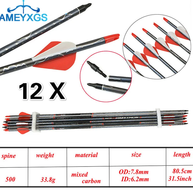12Pcs 30" Archery Carbon Arrow Spine 500 Carbon Arrows With Replaceable Broadhead For Bow Hunting Shooting Training Accessories
12Pcs 30" Archery Carbon Arrow Spine 500 Carbon Arrows With Replaceable Broadhead For Bow Hunting Shooting Training Accessories