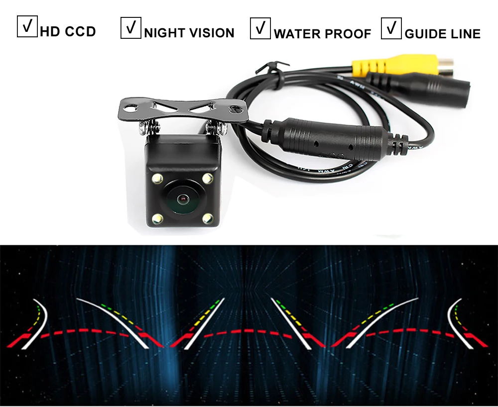 Universal CCD Car Rear View Backup Camera Dynamic Trajectory Reversing Backup Camera Night Vision LED Parking Line Water Proof
Universal CCD Car Rear View Backup Camera Dynamic Trajectory Reversing Backup Camera Night Vision LED Parking Line Water Proof