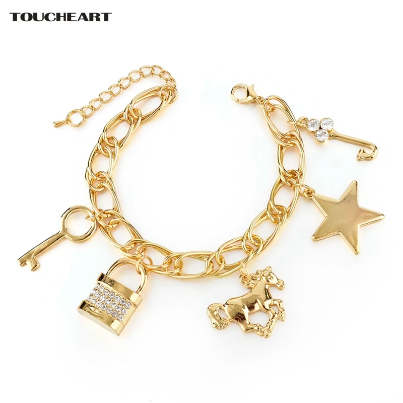 TOUCHEART Gold Love Satr Key Charm Horse Bracelets & Bangles For Women Jewelry Crystal Gift Stainless Steel Bracelet SBR160339
TOUCHEART Gold Love Satr Key Charm Horse Bracelets & Bangles For Women Jewelry Crystal Gift Stainless Steel Bracelet SBR160339