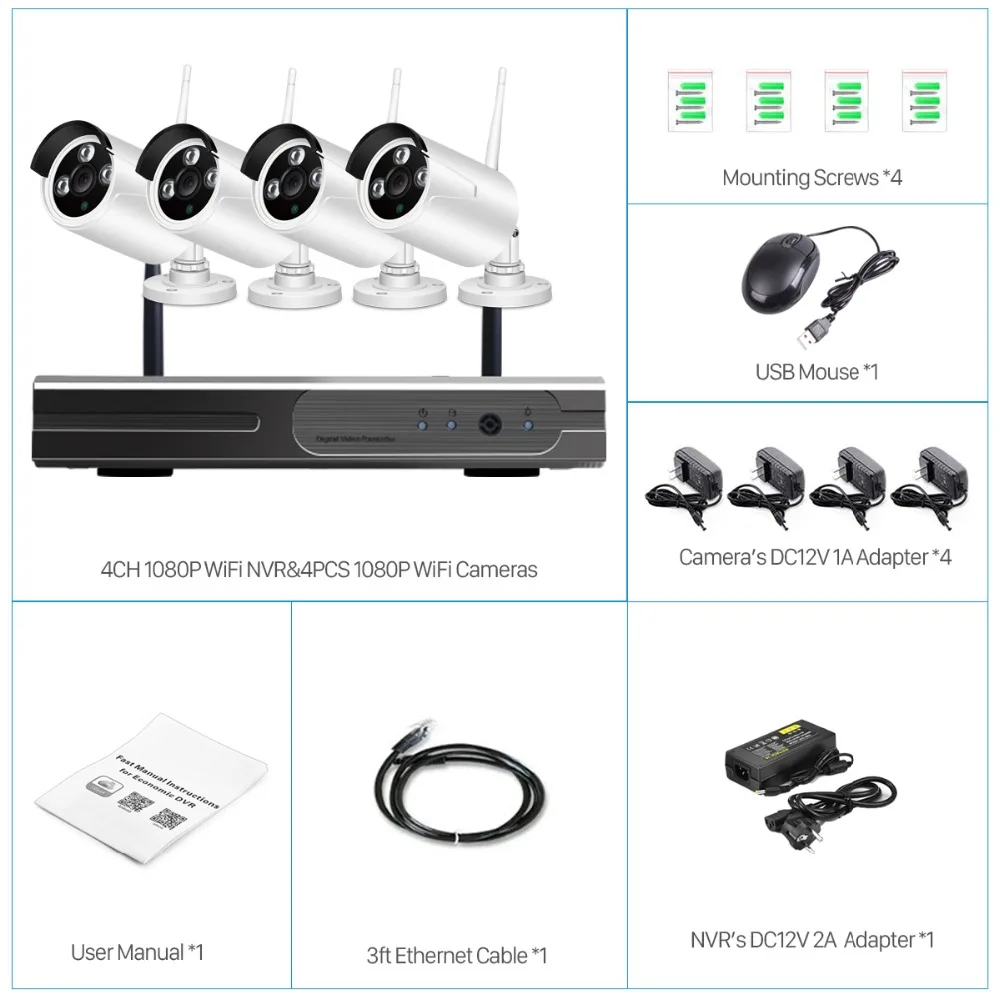 Камера видеонаблюдения Hamrolte 4CH1080P NVR 1080P Водонепроницаемая с поддержкой Wi-Fi |