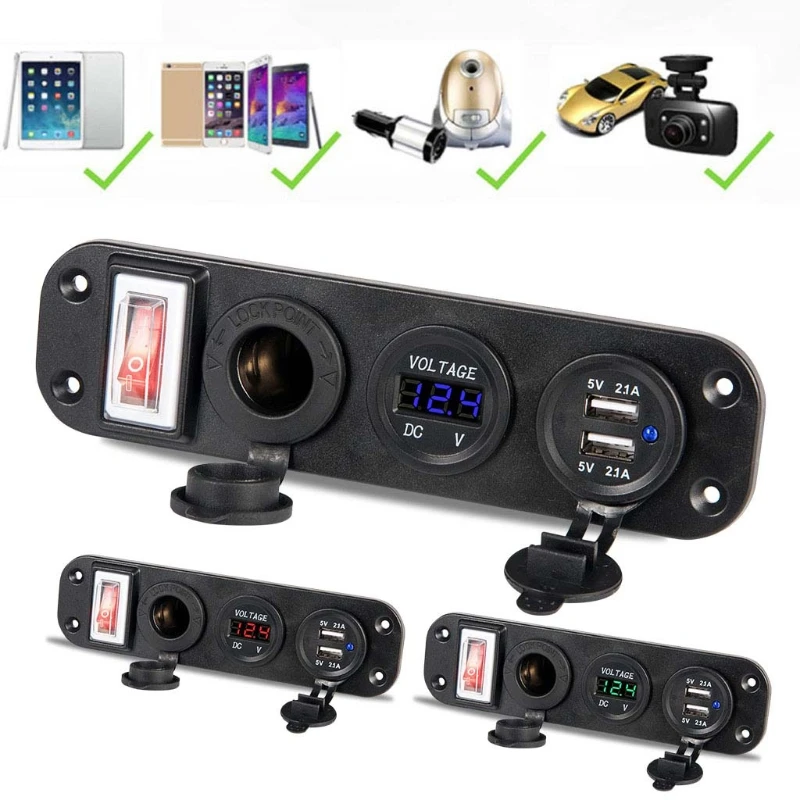 Автомобильное зарядное устройство с двойным USB-адаптером 12 в прикуриватель LED переключатель вольтметра
Автомобильное зарядное устройство с двойным USB-адаптером 12 в прикуриватель LED переключатель вольтметра
