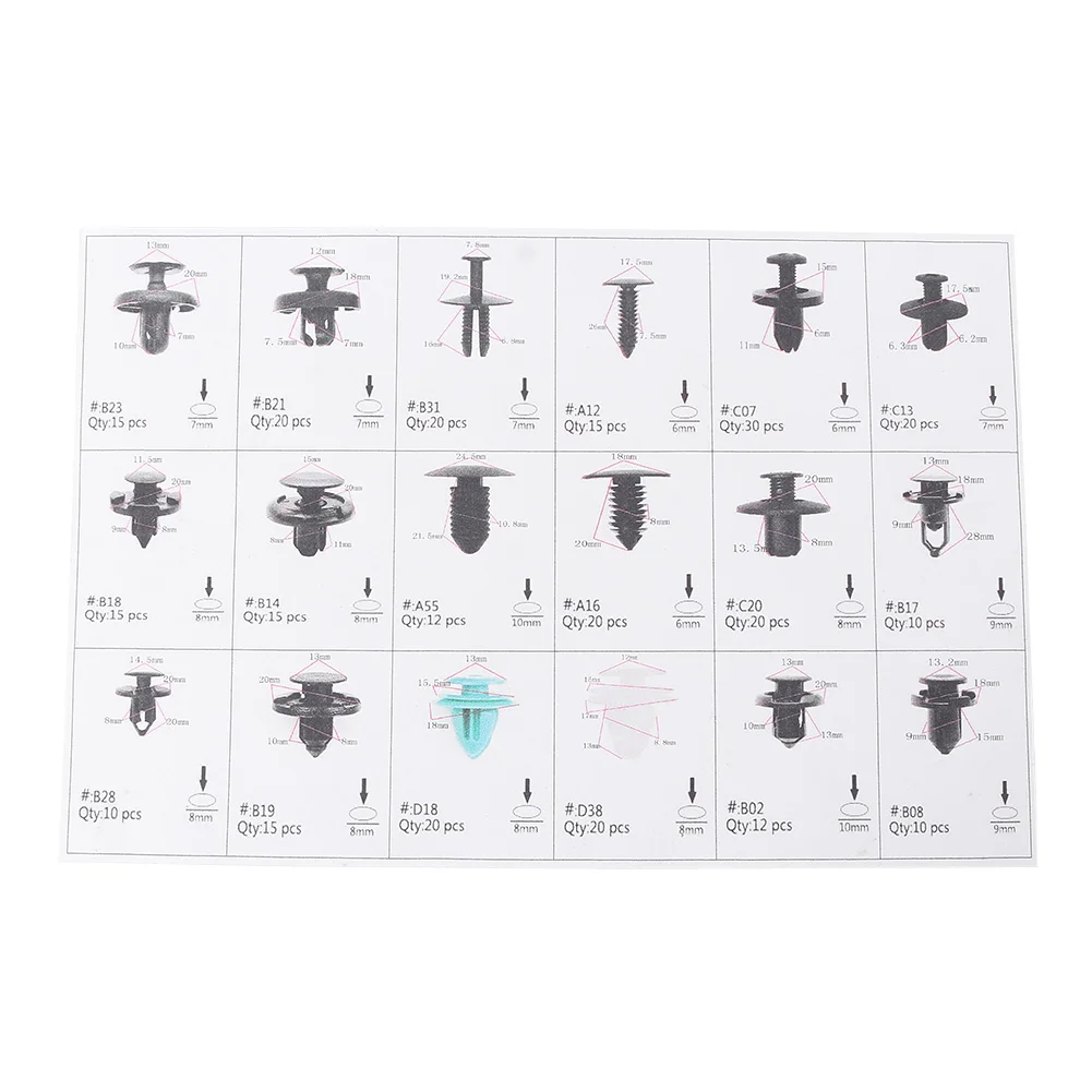 299pcs Universal Car Plastic Push Pin Rivet Trim Clip Assortment Kit Door Panel Fender Liner
299pcs Universal Car Plastic Push Pin Rivet Trim Clip Assortment Kit Door Panel Fender Liner