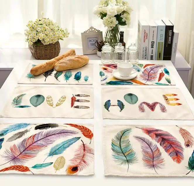 4Pcs/lot Printed Linen Placemat Place mat Table Mat cute creative feather polyester Dinner Coaster Dec wholesale FG685
4Pcs/lot Printed Linen Placemat Place mat Table Mat cute creative feather polyester Dinner Coaster Dec wholesale FG685