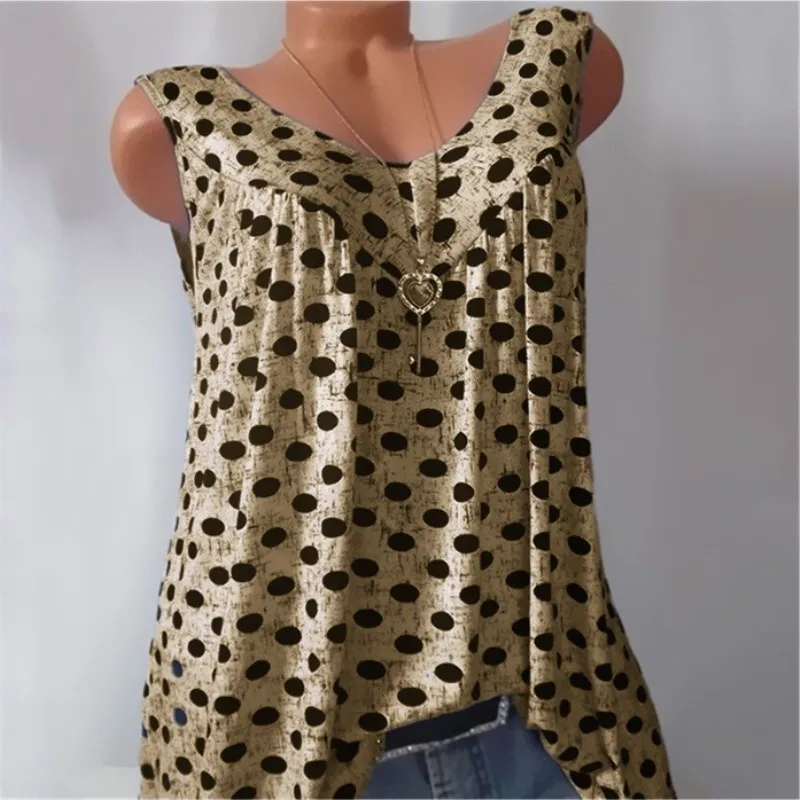 Casual Sleeveless Women Summer 2019 Tshirts Tops Tees Sexy Polka Dot Print T-Shirt V-neck Loose Vests Plus Size 5XL Shirts
Casual Sleeveless Women Summer 2019 Tshirts Tops Tees Sexy Polka Dot Print T-Shirt V-neck Loose Vests Plus Size 5XL Shirts