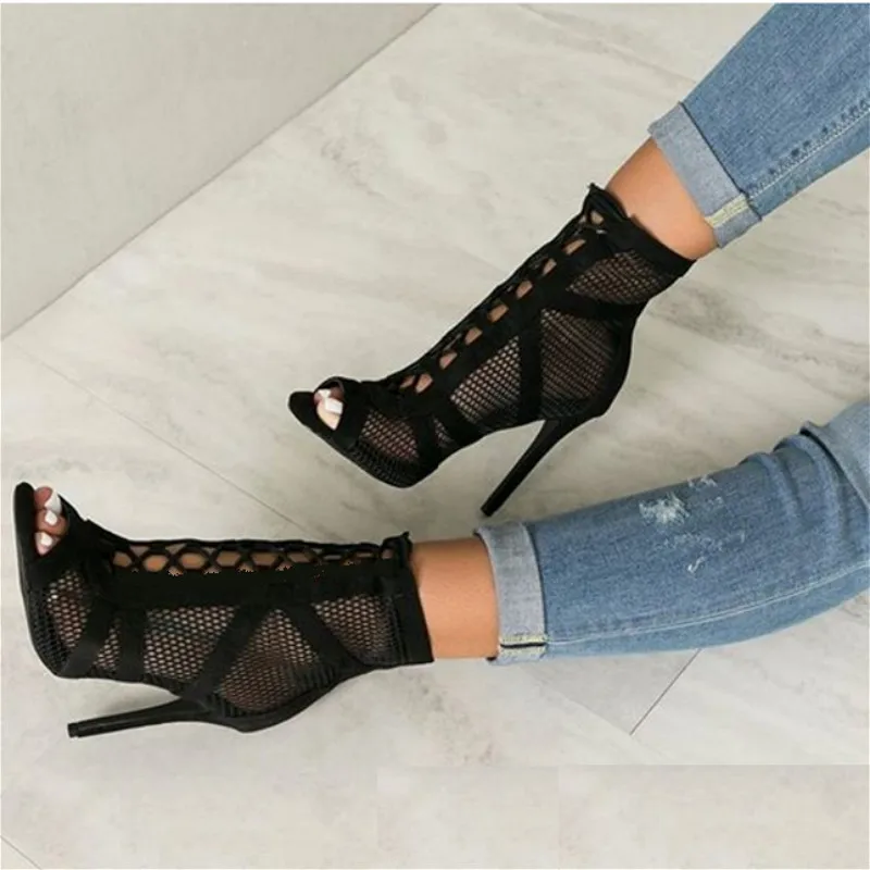 Dropshipping Fashion Show Black Net Suede Fabric Cross Strap Sexy High Heel Sandals Woman Shoes Pumps Lace-up Peep Toe Sandals
Dropshipping Fashion Show Black Net Suede Fabric Cross Strap Sexy High Heel Sandals Woman Shoes Pumps Lace-up Peep Toe Sandals