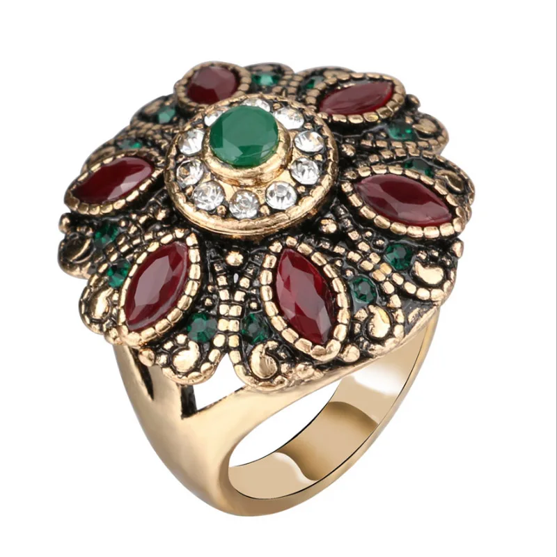 Bohemia Beautiful Flower Shape Engrave Rings Inlay White Resin Rhinestone Ancient Gold Color Jewelry Ring Accessories
Bohemia Beautiful Flower Shape Engrave Rings Inlay White Resin Rhinestone Ancient Gold Color Jewelry Ring Accessories