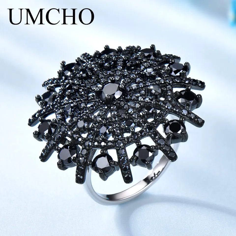 

UMCHO Genuine 925 Sterling Silver Rings Natural Gemstone Black Spinel Rings Party Hyperbole Gifts For Women Fine Jewelry