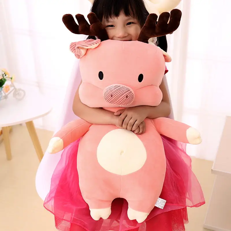 Cartoon piggy Christmas Elk stuffed plush pig toy soft pillow filling down feather cotton gifts for friends | Игрушки и хобби