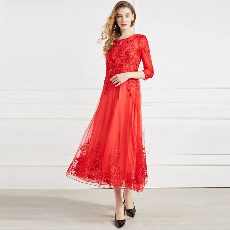 New 2019 Spring Summer Wedding Party Long Dress High Quality Brand Women O-Neck Tulle Lace Embroidery Beading Maxi Dress Bride
New 2019 Spring Summer Wedding Party Long Dress High Quality Brand Women O-Neck Tulle Lace Embroidery Beading Maxi Dress Bride