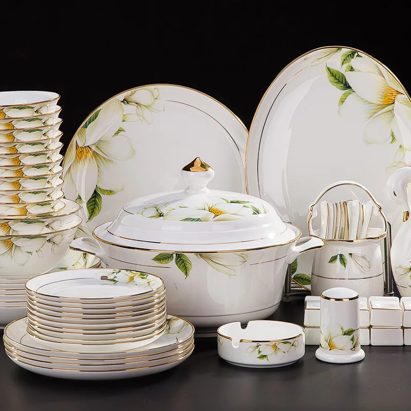 Jingdezhen ceramics 58 head bone china tableware bowl steak dishes suit suit Phnom Penh genuine gifts
Jingdezhen ceramics 58 head bone china tableware bowl steak dishes suit suit Phnom Penh genuine gifts
