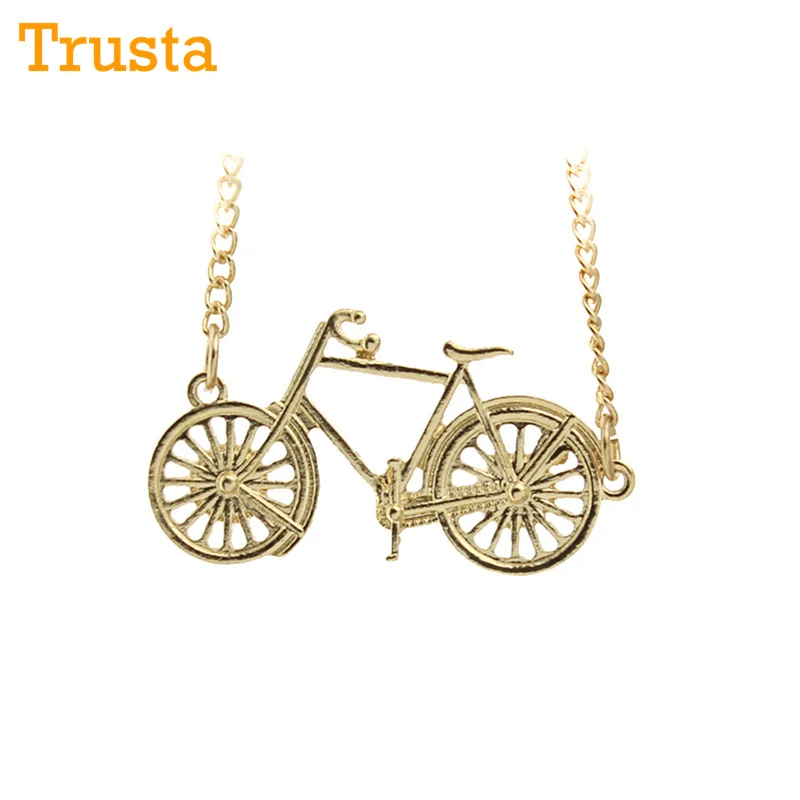 Фото Trusta женские золотые украшения милый велосипед подарок ожерелье с подвеской для