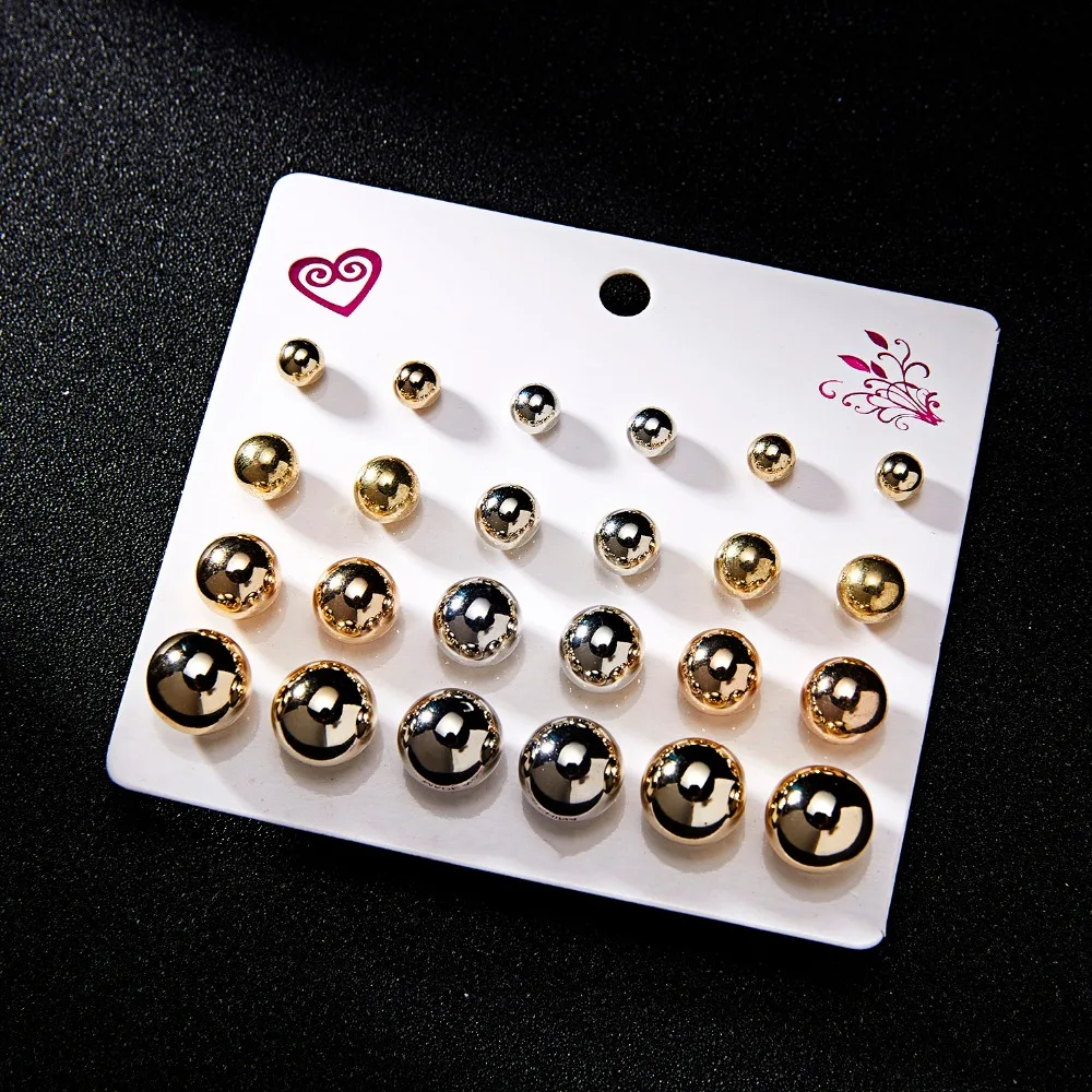 12Pairs/set Zircon Crystal Round Ball Geometry Earring Sets Fashion Shining Rhinestone Gold Stud Earrings Women Jewelry
12Pairs/set Zircon Crystal Round Ball Geometry Earring Sets Fashion Shining Rhinestone Gold Stud Earrings Women Jewelry