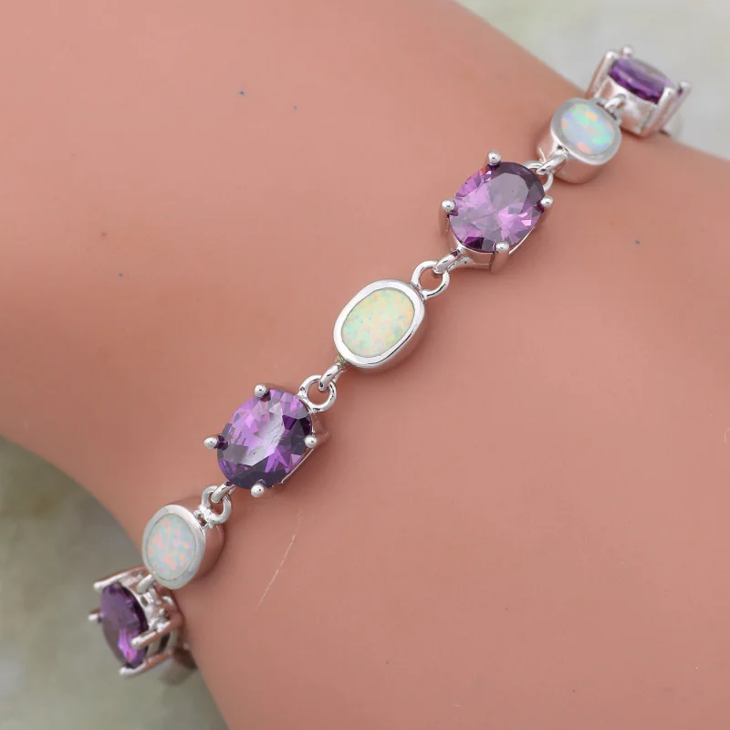 Silver Color Purple Zircon White Fire Opal Bracelets & Bangles For Teen Girls Pulseiras Femininas Women Accessories B225
Silver Color Purple Zircon White Fire Opal Bracelets & Bangles For Teen Girls Pulseiras Femininas Women Accessories B225