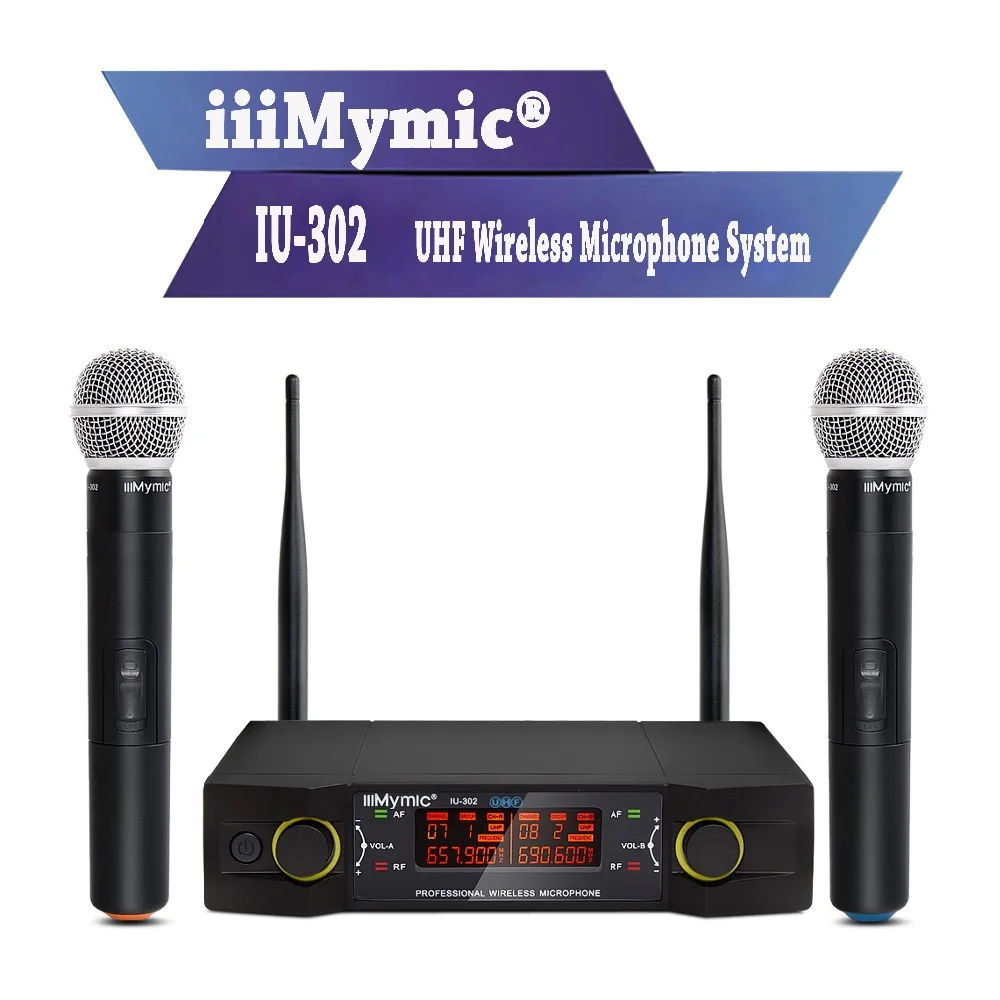 Фото Беспроводной микрофон iiiMymic IU 302 UHF 600 700 МГц двухканальный ручной для караоке(China)