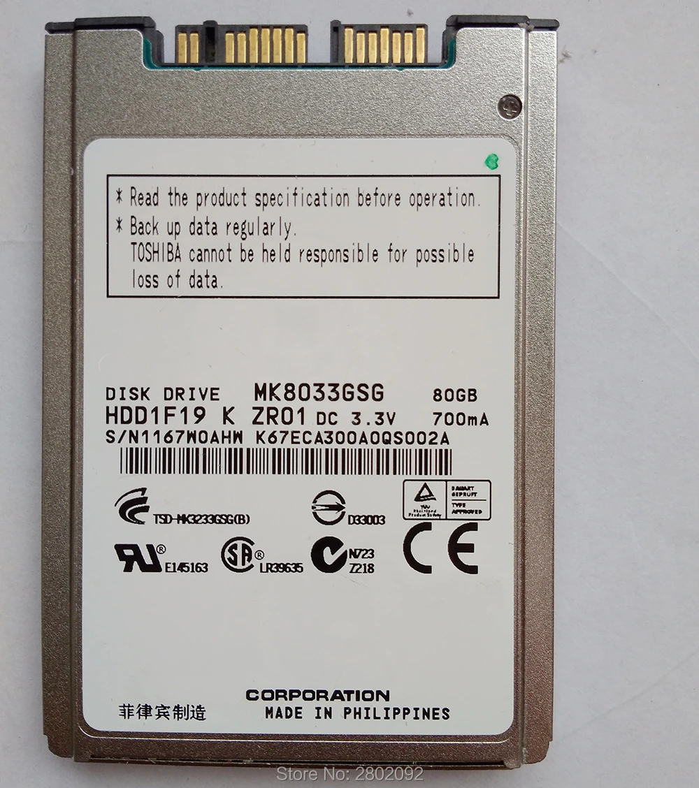 NEW 80GB HDD 1.8" MicroSATA MK8033GSG FOR HP 2740p 2730p 2530p 2540p IBM x300 x301 T400S T410S REPLACE MK2529GSG MK1633GSG
NEW 80GB HDD 1.8" MicroSATA MK8033GSG FOR HP 2740p 2730p 2530p 2540p IBM x300 x301 T400S T410S REPLACE MK2529GSG MK1633GSG