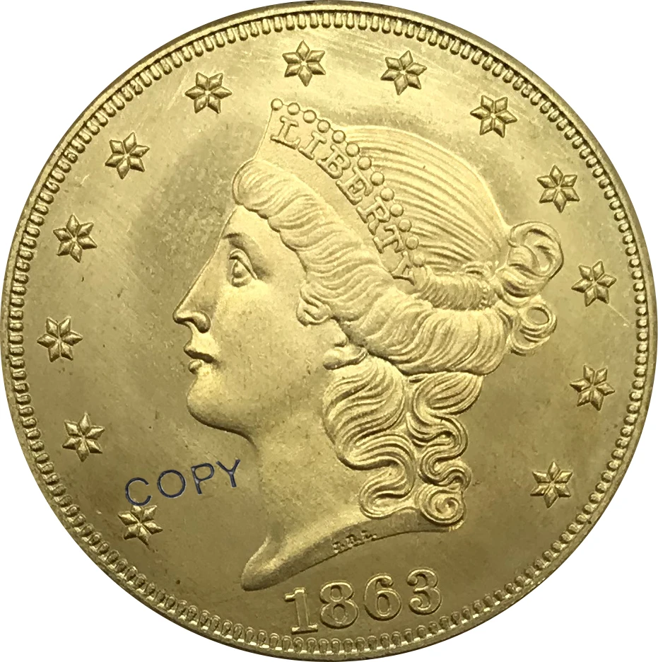 S 1863 United States 20 Dollars Liberty Head Double Eagle gold coin Brass Collectibles Copy Coin
S 1863 United States 20 Dollars Liberty Head Double Eagle gold coin Brass Collectibles Copy Coin