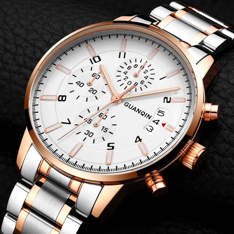 

Relogio Masculino GUANQIN Mens Watches Top Brand Luxury Chronograph Luminous Clock Men Business Stainless Steel Quartz Watch