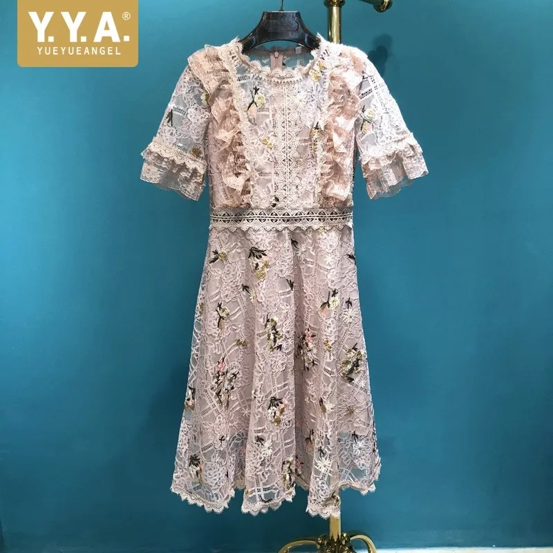 New Designe Laides O-Neck Lace Floral Embroidery Slim Fit A-Line Dresses High Waist Short Sleeve Sweet Womens Party Dresses
New Designe Laides O-Neck Lace Floral Embroidery Slim Fit A-Line Dresses High Waist Short Sleeve Sweet Womens Party Dresses