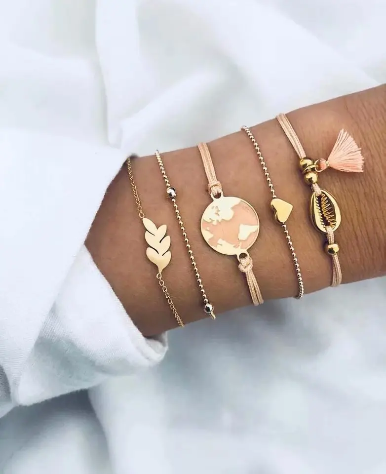 2019 New Trendy Gold Leaf Heart Shell Bead Long Bangle 5pcs For Women Open Elegant Bracelets Set Gift Wholesale Women Jewelry
2019 New Trendy Gold Leaf Heart Shell Bead Long Bangle 5pcs For Women Open Elegant Bracelets Set Gift Wholesale Women Jewelry