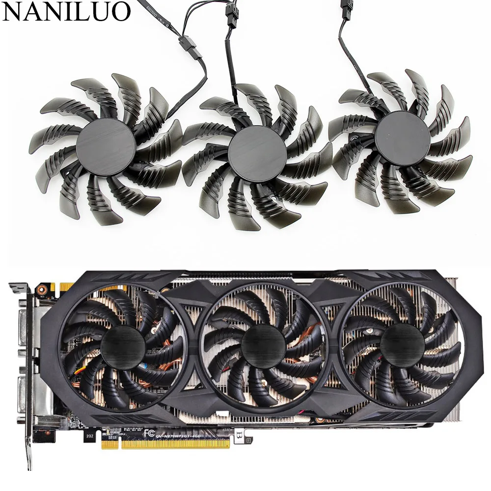 Кулер для видеокарт Gigabyte 3 шт./лот 75 мм PLD08010S12H GTX970 VGA GPU используется геймерских игр