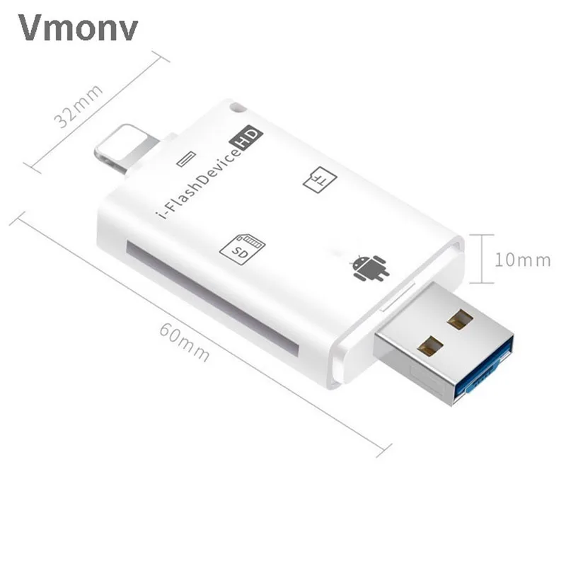 Vmonv 3 in 1 I-Flash Device USB OTG Micro USB SD SDHC TF memorey Card Reader for iPhone 8 X XS MAX XR For ipad Android Phone PC
Vmonv 3 in 1 I-Flash Device USB OTG Micro USB SD SDHC TF memorey Card Reader for iPhone 8 X XS MAX XR For ipad Android Phone PC