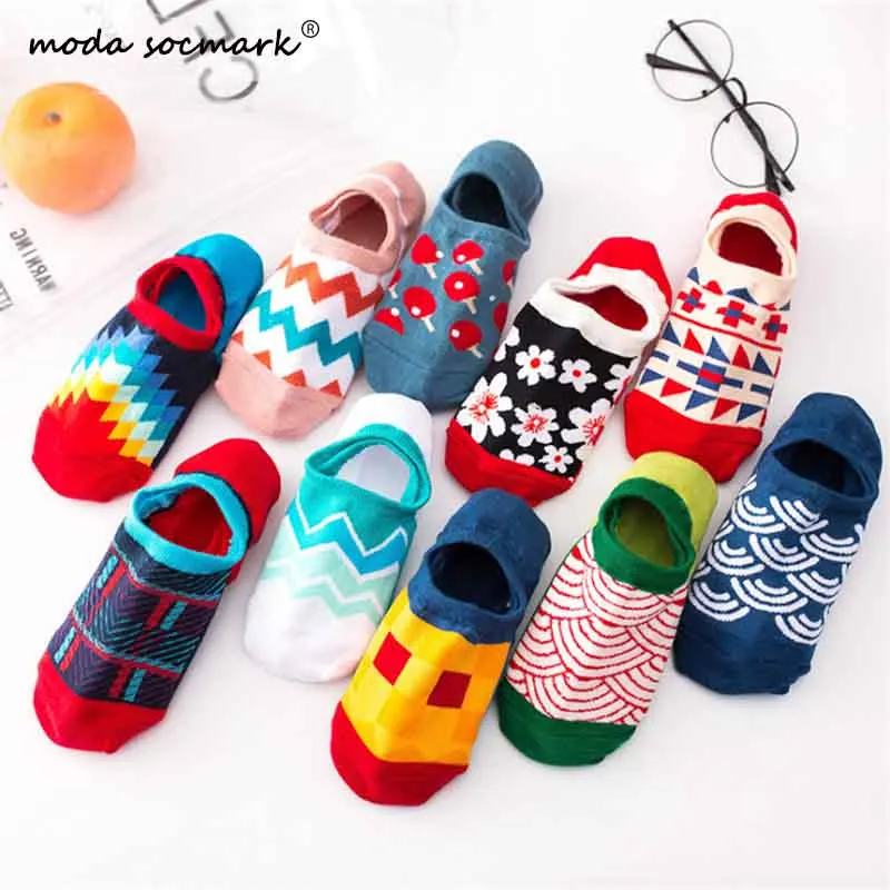 Цветные женские и мужские хлопковые носки Moda Socmark невидимые низкие Летние