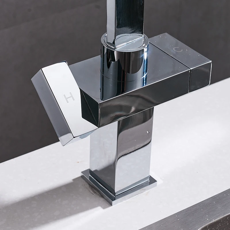 Modern Simple Waterfall Kitchen Faucet Square Dual Handle Stainless Steel Basin Faucets 360 Swivel Chrome Mixer Sink Tap 88307B |