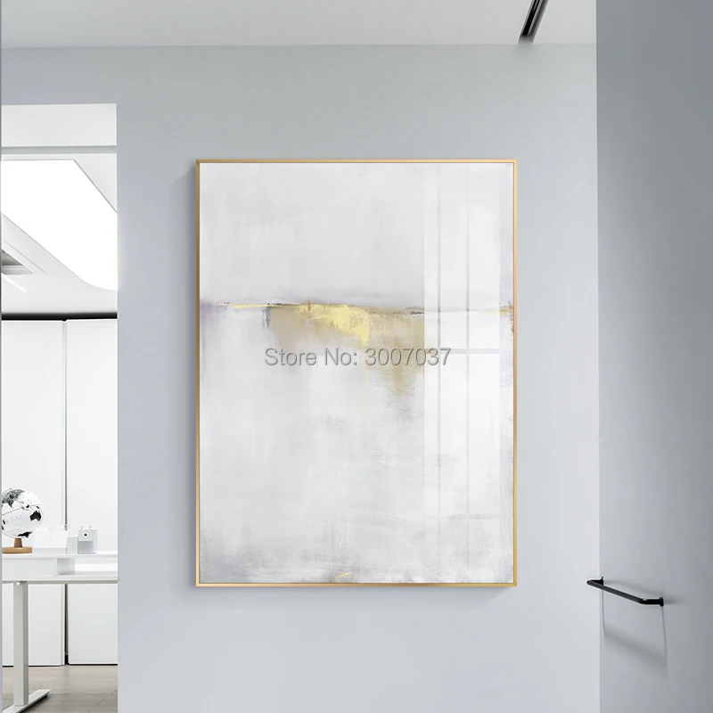 

Hand Painted Abstract White light gold Canvas Painting Minimalist style Wall Art Pictures For Living Room Bedroom Aisle Studio
