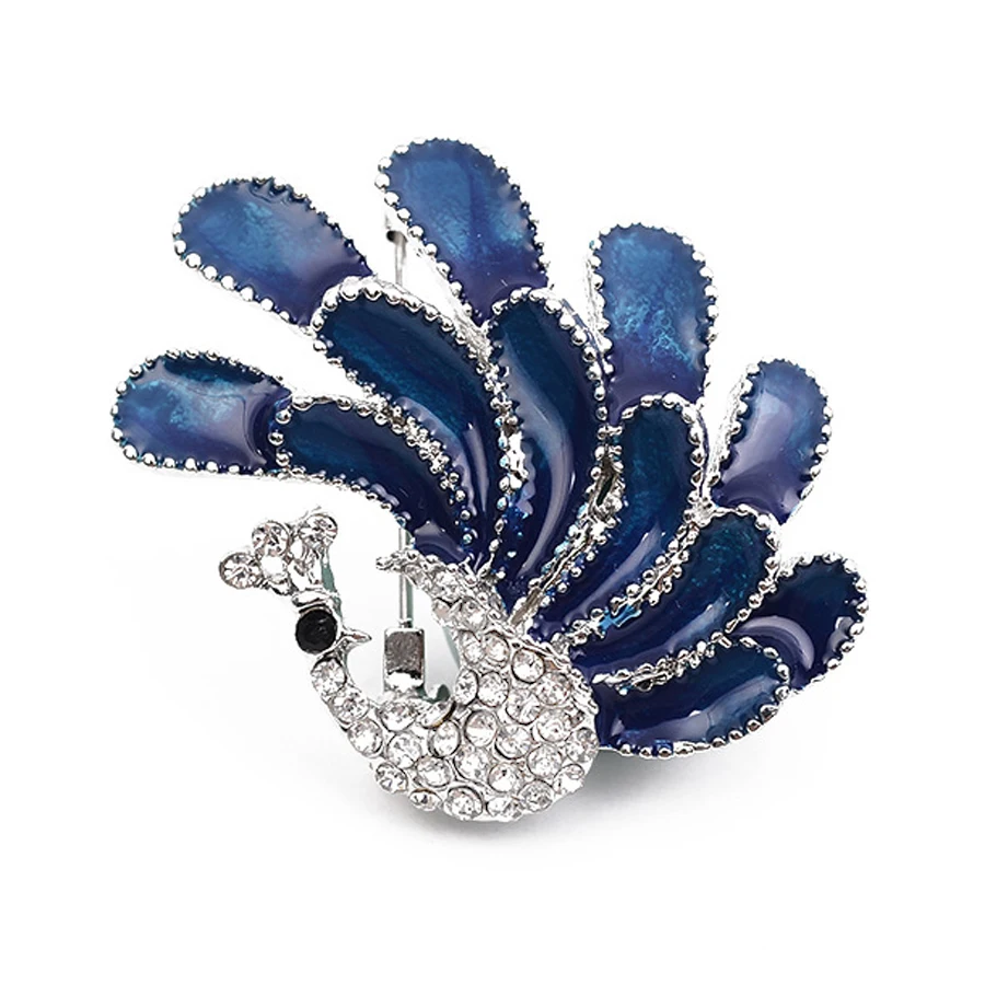 

Charming Crystal Blue Peacock Collar Brooch Pins Broche Fashion Women Party Accessories Creative Jewelry Lovers Gift XZ004
